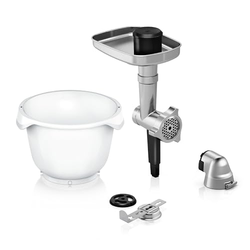 Bosch Zubehör-Set BakingSensation MUZ9BS1, Fleischwolf, Kunststoffschüssel, Spritzgebäck-Vorsatz, Edelstahl Loch-Scheibe, Original-Zubehör, passend für Küchenmaschine Serie 8 von Bosch Hausgeräte