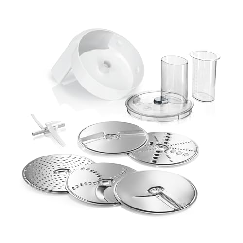 Bosch Zubehör-Set VeggieLove MUZ5VL1, Durchlaufschnitzler inklusive 5 Scheiben (Schneid-Wende-Scheibe, Raspel-Wendescheibe, Reibescheibe mittelfein, für Asia-Gemüse und Rösti), Mehrfarbig von Bosch Hausgeräte