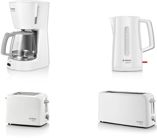 Bosch kabelloser Wasserkocher CompactClass TWK3A011, schnelles Aufheizen, Wasserstandsanzeige beidseitig, Überhitzungsschutz, 1,7 L, 2400 W, weiß von Bosch Hausgeräte