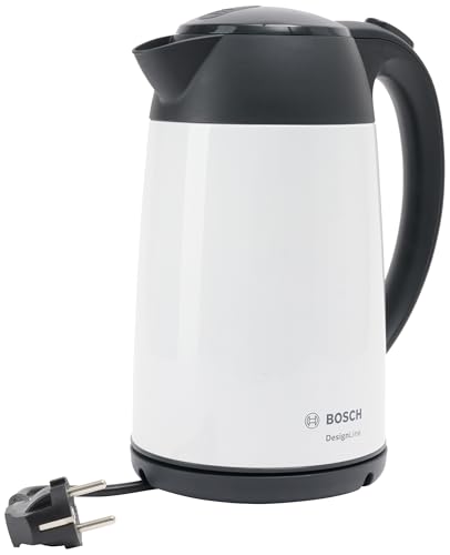 Bosch kabelloser Wasserkocher DesignLine TWK3P421 DesignLine kabelloser Wasserkocher, Ausgießen ohne Spritzer, Tassenanzeige, Wasserstandsanzeige, Überhitzungsschutz, 1,7 L, 2400 W, weiß von Bosch Hausgeräte