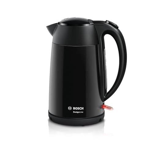 Bosch kabelloser Wasserkocher DesignLine TWK3P423 DesignLine kabelloser Wasserkocher, Ausgießen ohne Spritzer, Tassenanzeige, Wasserstandsanzeige, Überhitzungsschutz, 1,7 L, 2400 W, schwarz von Bosch Hausgeräte