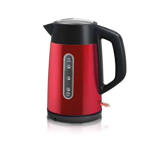 Bosch kabelloser Wasserkocher DesignLine TWK4P434, Ausgießen ohne Spritzer, Tassenanzeige, Wasserstandsanzeige beidseitig, Überhitzungsschutz, 1,7 L, 2400 W, rot von Bosch Hausgeräte