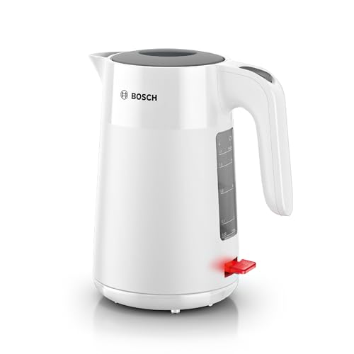 Bosch kabelloser Wasserkocher MyMoment TWK2M161, Abschaltautomatik, Überhitzungsschutz, Tassenanzeige, entnehmbarer Kalkfilter, Trockengehschutz, Dampfstopp-Automatik, 1,7 L, 2400 W, Weiß matt von Bosch Hausgeräte