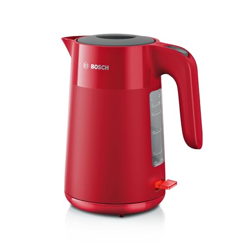 Bosch kabelloser Wasserkocher MyMoment TWK2M164, Abschaltautomatik, Überhitzungsschutz, Tassenanzeige, entnehmbarer Kalkfilter, Trockengehschutz, Dampfstopp-Automatik, 1,7 L, 2400 W, Rot matt von Bosch Hausgeräte