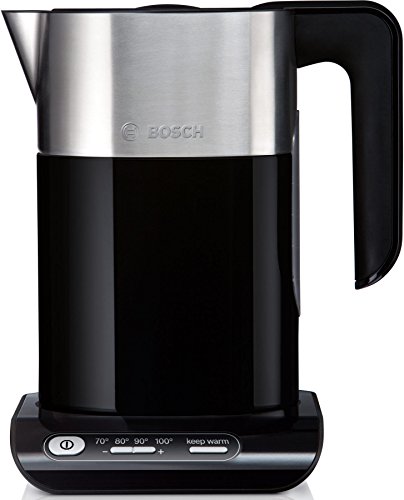 Bosch kabelloser Wasserkocher TWK8613P, Abschaltautomatik, Überhitzungsschutz, Temperaturwahl, Warmhaltefunktion, 1,5 L, 2400 W, schwarz von Bosch Hausgeräte