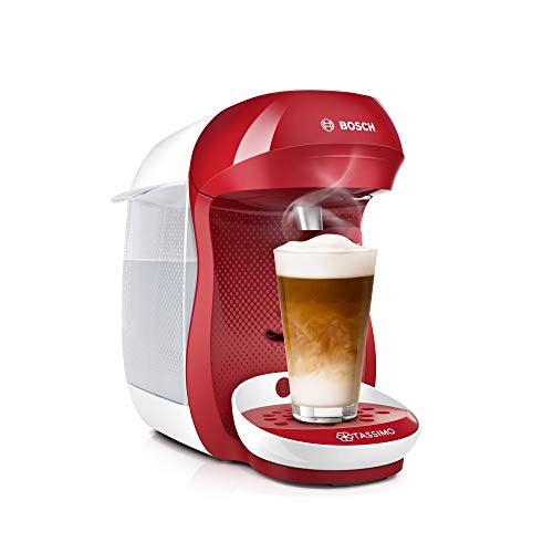 Tassimo Happy Kapselmaschine TAS1006 Kaffeemaschine by Bosch, über 70 Getränke, vollautomatisch, geeignet für alle Tassen, platzsparend, 1400 Watt, 0,7 l, rot/weiß von Bosch Hausgeräte