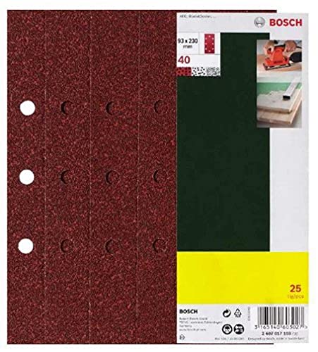 Bosch Home and Garden 25-teiliges Schleifblatt-Set für Schwingschleifer, 93 x 230 mm, 8 Löcher, Körnung 40, 2607017097 von Bosch
