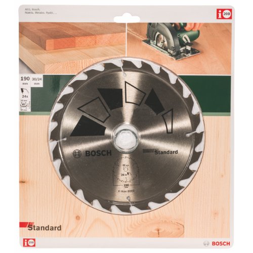Bosch 1x Kreissägeblatt Standard (Sägeblatt für Holz, Ø 190 x 2.2/1.5 x 30/24 mm, 24 Zähne, ATB, mit 1x Reduzierring 24 mm, Zubehör Kreissäge) von Bosch Accessories