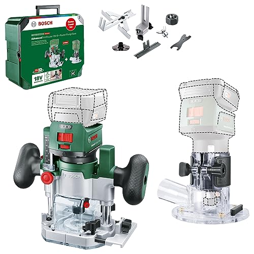 Bosch 2in1 Akku-Kanten-/Oberfräse AdvancedTrimRouter 18V-8 (zum Fräsen von Kanten, Nuten und kreativen Motiven; inkl. 2 Fräskörben + Zubehör, 18 Volt System; Bürstenloser Motor; in SystemBox M) von Bosch