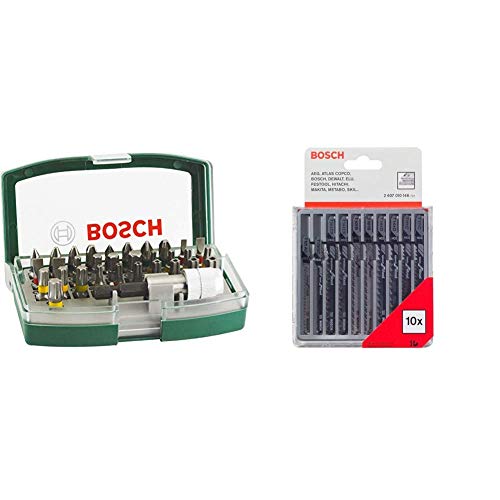 Bosch 32tlg. Schrauberbit-Set mit Farbcodierung & Professional10tlg. Stichsägeblatt-Set (zum Sägen in Holz) von Bosch Home and Garden