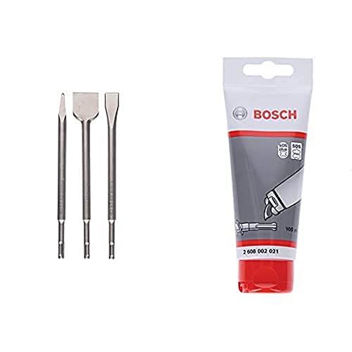 Bosch 3tlg. Meißel Set SDS-plus (für Beton und Mauerwerk, Zubehör Bohrhammer) + Schmierfett Tube von Bosch Home and Garden