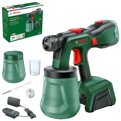 Bosch Akku-Farbsprühsystem AdvancedSpray 18V-500 (für Dispersions-/Latexfarben, Lasuren und Lacke; 3 m²/min; 2x 1200-ml-Becher; 4Ah-Akku und Ladegerät) von Bosch Home and Garden