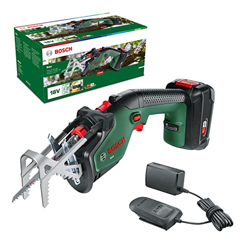Bosch Akku-Gartensäge/Säbelsäge/Reciprosäge Keo (1 Akku 2,0 Ah, 18-Volt-System, Schneidekapazität 80 mm, mit Schweizer Präzisionssägeblatt für Holz, im Karton) von Bosch