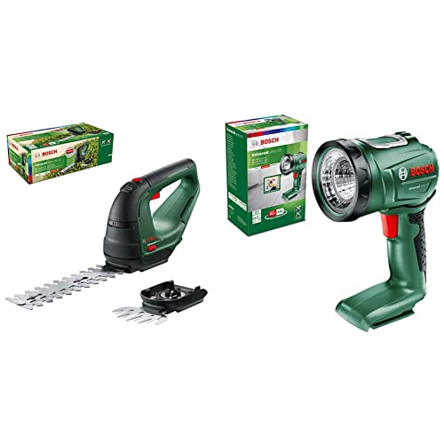 Bosch Akku Grasschere AdvancedShear 18V-10 (ohne Akku, schneidet bis zu 85 m² pro Akkuladung, mit Strauch- und Grasscherenmesser, im Karton) & Bosch Akku Lampe UniversalLamp 18 (ohne Akku) von Bosch Home and Garden