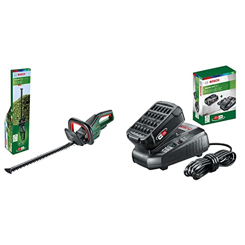 Bosch Akku-Heckenschere UniversalHedgeCut 18V-50 (ohne Akku, 18-Volt-System, Messerlänge 50 cm, im Karton) & Starter-Set (2,5 Ah Akku, 18 Volt System, Ladegerät, im Karton) von Bosch Home and Garden