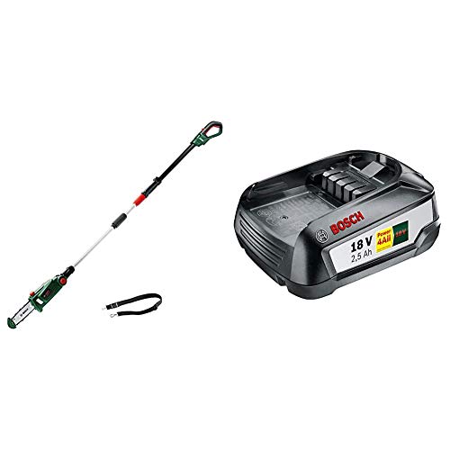 Bosch Akku Hochentaster UniversalChainPole 18 (ohne Akku, Karton, 18 Volt System) & 18 Volt Ersatz Akku (2,5 Ah, kompatibel mit allen Geräten des grünen Bosch Home & Garden 18 Volt Systems) von Bosch Home and Garden