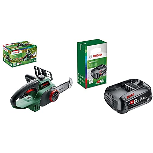 Bosch Akku Kettensäge Universalchain 18 (ohne Akku, 18 Volt System, im Karton) & Bosch Akku PBA 18V 2.5Ah (18 Volt System, 2.5Ah Akku, im Karton) von Bosch Home and Garden