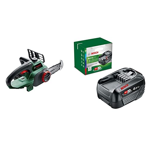 Bosch Akku Kettensäge Universalchain 18 (ohne Akku, 18 Volt System, im Karton) & Bosch Akku Pack PBA 18V 4.0Ah W-C (18 Volt System, 4.0Ah Batterie Akku, im Karton) von Bosch Home and Garden