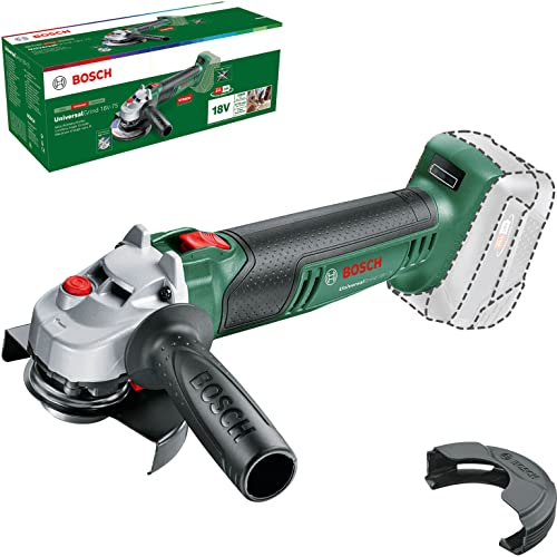 Bosch Akku-Kompakt-Winkelschleifer UniversalGrind 18V-75 (Ohne Akku; 18 Volt System; zum Schleifen, Trennen und Bürsten in verschiedenen Materialien; 115mm Schleifscheibendurchmesser; im Karton) von Bosch Home and Garden