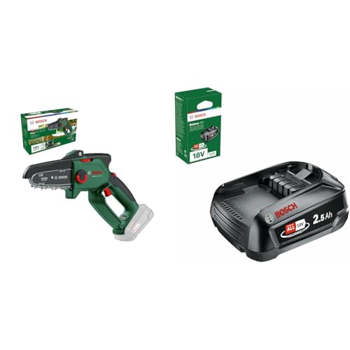 Bosch Akku - Mini Kettensäge EasyChain 18V-15-7 (Zum Schneiden von Holz; 18 Volt System; Kettengeschwindigkeit: 6,95 m/s; ohne Akku) & Bosch Home & Garden Akku-Pack 18V 2,5Ah von Bosch Home and Garden