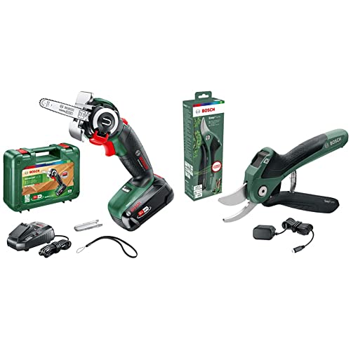 Bosch Akku-NanoBlade-Säge AdvancedCut 18 (1x Akku, NanoBlade-Technologie, 18 Volt System, im Koffer) & elektrische Gartenschere EasyPrune (integrierter 3,6 Volt Akku, 450 Schnitte/Akkuladung) von Bosch Home and Garden