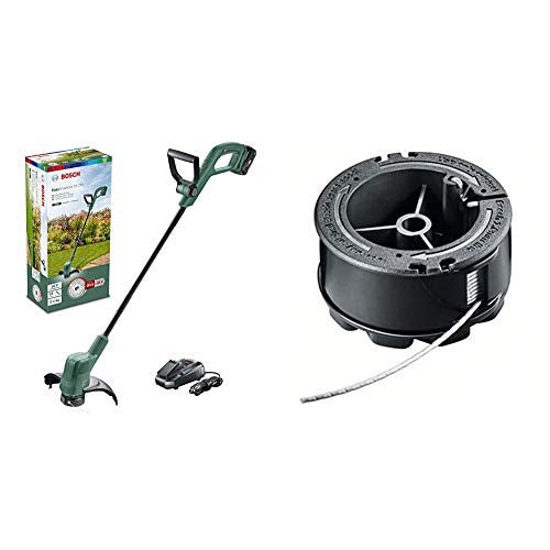 Bosch Akku Rasentrimmer EasyGrassCut 18-230 (1x Akku, 18 Volt System, Schnittkreisdurchmesser 23 cm) & Fadenspule UniversalGrassCut (Länge: 6m, Dicke: 1.6mm, für Rasentrimmer UniversalGrassCut) von Bosch Home and Garden