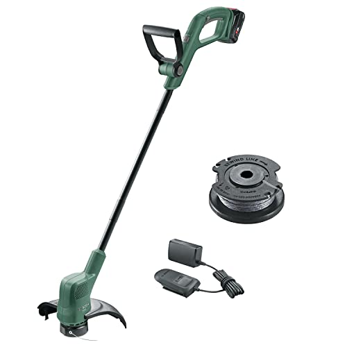 Bosch Akku Rasentrimmer EasyGrassCut 18 (ohne Akku, 18 Volt System, Schnittkreisdurchmesser 26 cm, im Karton) + Bosch Nachfüll- und integrierte Leitungsspule (6 m, Ø 1,6 mm, für Kantenschneider) von Bosch Home and Garden