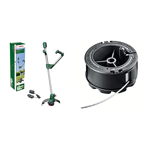 Bosch Akku Rasentrimmer UniversalGrassCut 18V-260 (1xAkku 2,0Ah, 18 Volt System, Schnittkreisdurchmesser: 26 cm, verstellbare Handgriffe) & Bosch Fadenspule UniversalGrassCut (Länge: 6m, Dicke: 1.6mm) von Bosch Home and Garden