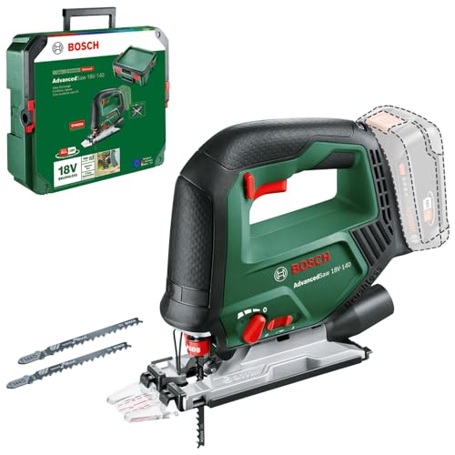 Bosch Akku-Stichsäge AdvancedSaw 18V-140 (Pendelhub, bürstenloser Motor, Schnitttiefe Holz/Stahl/Alu 140/10/20 mm, 3×Sägeblätter, 18-Volt-System, ohne Akku und Ladegerät, in SystemBox)– Amazon Edition von Bosch Home and Garden