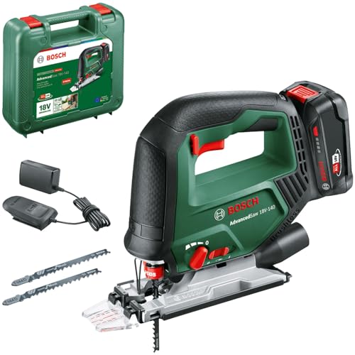 Bosch Akku-Stichsäge AdvancedSaw 18V-140 (Pendelhub, bürstenloser Motor, Schnitttiefe Holz/Stahl/Alu 140 mm / 10 mm / 20 mm, 3 × Sägeblätter, 18-Volt-System, mit 2.0Ah-Akku und Ladegerät, im Koffer) von Bosch Home and Garden