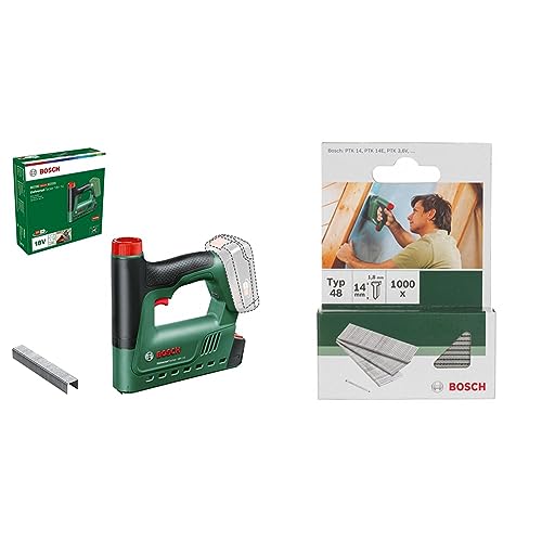 Bosch Akku-Tacker UniversalTacker 18V-14 (Tackern/heften in Weich-und Hartholz; für Klammern und Nägel; 18 Volt System; mit 1000 Feindrahtklammern; ohne Akku) + DIY Nägel Typ 48 1.8 x 1.45 x 14 mm von Bosch Home and Garden