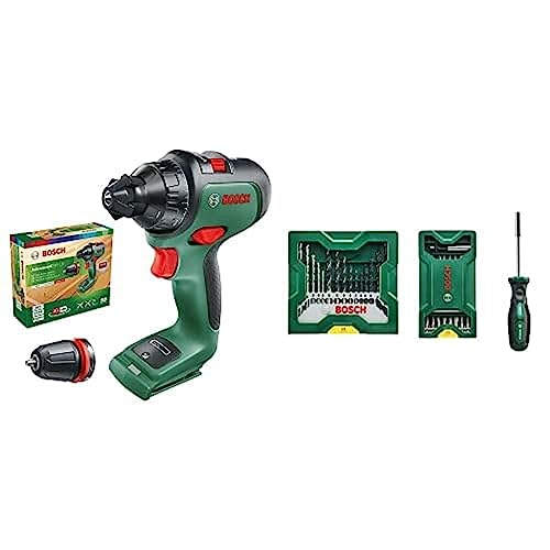 Bosch Akkuschrauber AdvancedDrill 18 (ohne Akku, 18 V, HMI, im Karton) + 25 + 15 + 1 Mini-X-Line Set plus Griff (für Metall, Holz, Stein, Zubehör Bohrmaschine) von Bosch Home and Garden