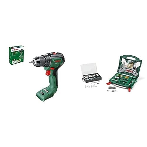 Bosch Akkuschrauber UniversalDrill 18V-60 (ohne Akku, 18 Volt System, im Karton) Schwarz + Zubehörset X-Line 50Ti plus 173-teiliges Fixier-Set (für Metall, Stein, Holz, Zubehör Bohrmaschine) von Bosch Home and Garden