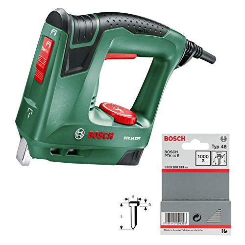 Bosch Elektrotacker PTK 14 EDT, 1000 Klammern, Karton (30 min-1 Schläge, Nägel: 14 mm, 1,1 kg) + Nägel 14 mm von Bosch Home and Garden