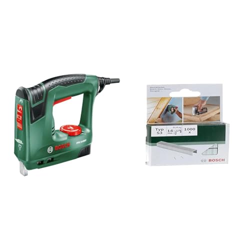 Bosch Elektrotacker PTK 14 EDT, 1000 Klammern, Karton (30 min-1 Schläge, Nägel: 14 mm, 1,1 kg) & Bosch 2609255823 DIY Klammern Typ 53 11.4 x 0.74 x 14 mm von Bosch Home and Garden