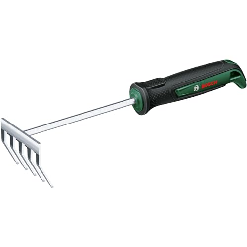 Bosch Garden Handwerkzeug Handrechen (zum Jäten und Entfernen von Gartenabfall, robust, Edelstahl, Softgrip Handgriff, ergonomisch) von Bosch Home and Garden