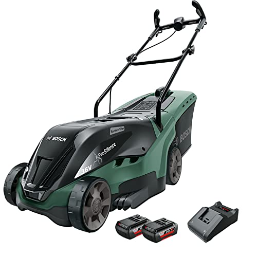 Bosch Akku Rasenmäher UniversalRotak 36-560 (36 Volt, 2x Akku 2,0 Ah, Schnittbreite: 36 cm, Rasenflächen bis 560 m ², im Karton) von Bosch