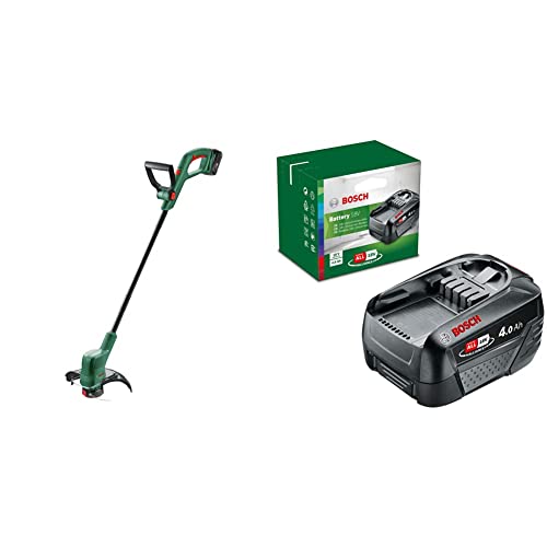 Bosch Home and Garden 06008C1A03 Bosch Rasentrimmer EasyGrassCut 18V-230 (1x Akku 2,0 Ah, Schnittkreisdurchmesser: 23 cm) & Bosch Akku Pack PBA 18V 4.0Ah W-C (18 Volt System, 4.0Ah Batterie Akku) von Bosch Home and Garden