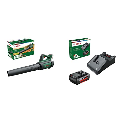 Bosch Home and Garden Akku-Laubbläser AdvancedLeafBlower 36V-750, Classic Green + Starter-Set 36V (1 Akku 36V 2,0 Ah, Ladegerät AL 36V-20, im Karton) von Bosch