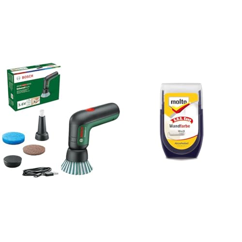 Bosch Home and Garden Akku Reinigungsbürste UniversalBrush & Molto S.O.S Easy Wandfarbe 30ml, Weiss von Bosch Home and Garden