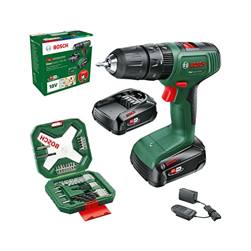 Bosch Home and Garden Akku Schlagbohrschrauber EasyImpact 18V-40 (2x Akku 2,0 Ah, 18 Volt System, mit 34-tlg. Schraubendreher- und Bohrer-Set für Holz, Stein und Metall, im Karton) von Bosch