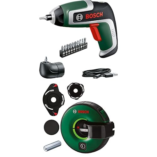 Bosch Home and Garden Bosch Akkuschrauber IXO (7. Generation; 3,6V; 2,0Ah; 5,5Nm; Set inkl. Winkel-Aufsatz; mit Mikro-USB-Kabel) + Bosch 2-in-1 Linienlaser Atino mit integriertem Maßband von Bosch Home and Garden