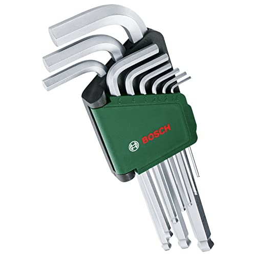 Bosch Innensechskant-Satz, 9-teilig (Innensechskantschlüssel-Set mit Kugelkopf für vielseitige Aufgaben; aus hochwertigem S2-Stahl; 1,5–10 mm; lange Ausführung; Aufbewahrungsclip) von Bosch