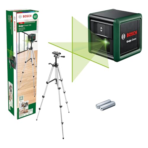 Bosch Home and Garden Kreuzlinienlaser Quigo Green mit Stativ (grüner Laser für bessere Sichtbarkeit, Gehäuse aus recyceltem Kunststoff, im Karton) von Bosch Home and Garden