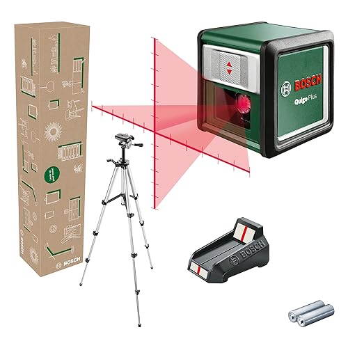 Bosch Kreuzlinienlaser Quigo Plus mit Stativ (einfaches Ausrichten in gleichen und variablen Abständen dank Markierungen auf der Laserlinie, im E-Commerce Karton) von Bosch