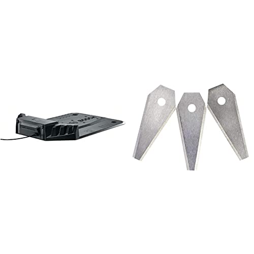 Bosch Ladestation (für Rasenmäher Indego 350/400/350 Connect/400 Connect/S+, im Karton) & Bosch 3-tlg. Set Rasenmäher Messer (für Mähroboter Indego, Cutting blades 3x, im Karton) von Bosch Home and Garden