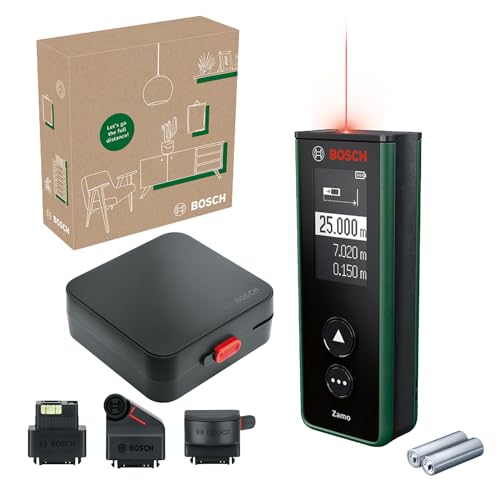 Bosch Laser-Entfernungsmesser Zamo der 4. Generation mit 3 Aufsätzen (einfaches und präzises Messen bis 25 m, Akkus über USB-C® aufladbar, mit Adapterschnittstelle, im E-Commerce Karton) von Bosch Home and Garden