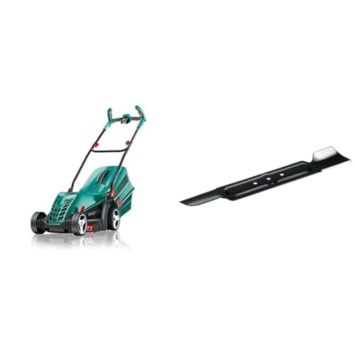 Bosch Rasenmäher ARM 34, Grasfangbox, Karton (1300 W, Schnitthöhe 20-70 mm, Schnittbreite 34 cm, 11 kg) + Ersatzmesser für ARM 34 von Bosch Home and Garden