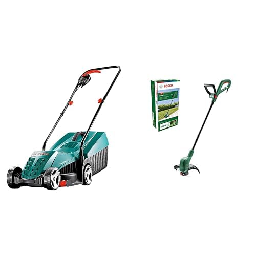 Bosch Rasenmäher Rotak 32 (1200 W, Schnittbreite: 32 cm, im Karton), Grün & Bosch Elektro-Rasentrimmer EasyGrassCut 23 (280 Watt, Schnittkreisdurchmesser 23 cm, im Karton) von Bosch Home and Garden