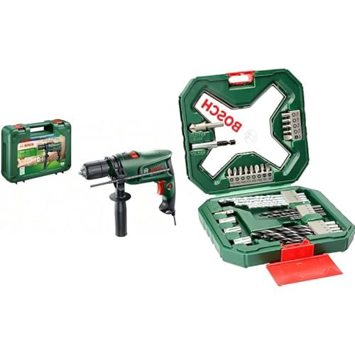 Bosch Schlagbohrmaschine EasyImpact 600 + 34tlg. X-Line Classic Schrauber und Bohrer Set (Holz, Stein und Metall, Zubehör für Bohrmaschinen) von Bosch Home and Garden